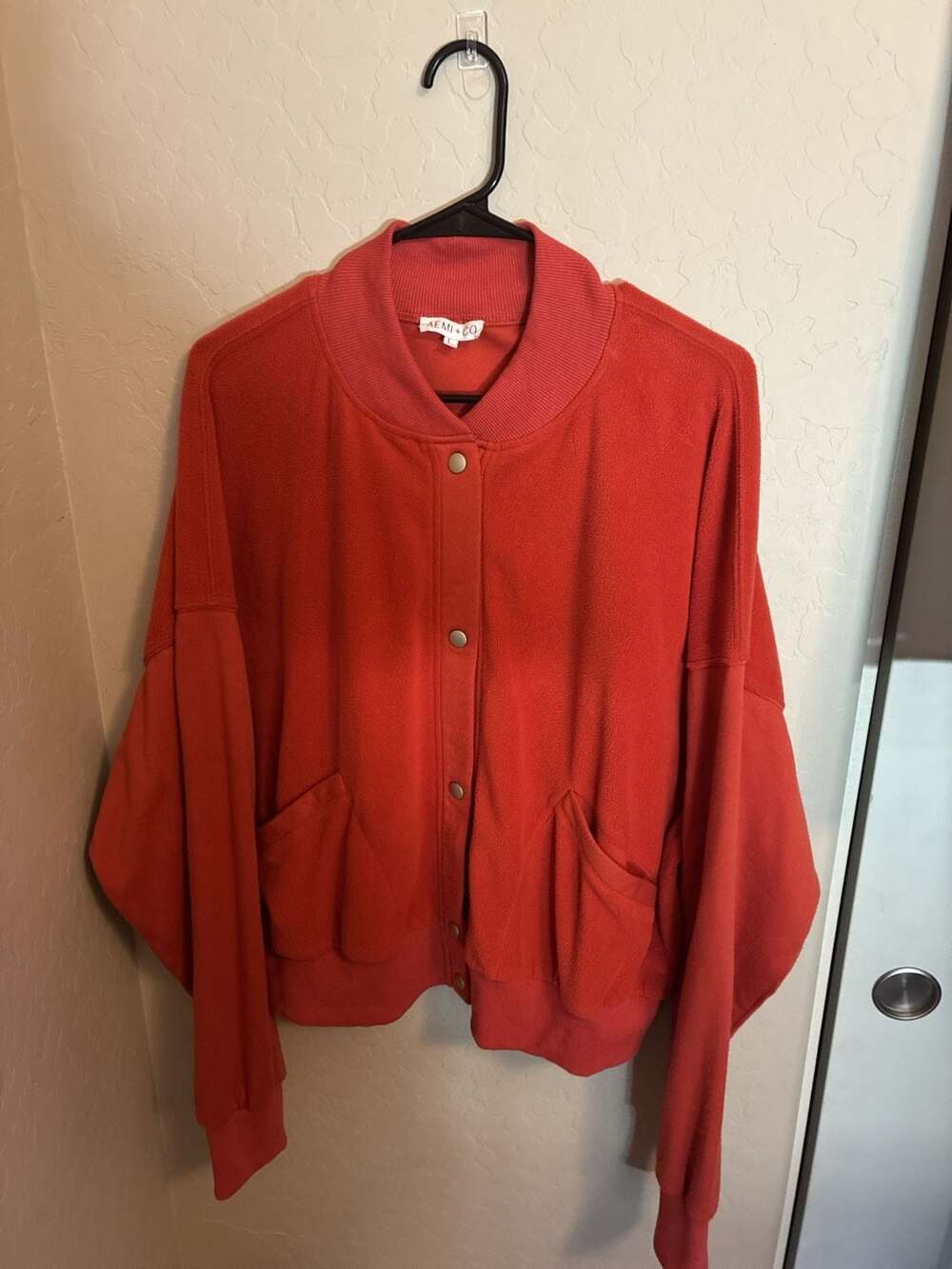 Aemi + Co Red Fleece Varsity Bomber Jacket